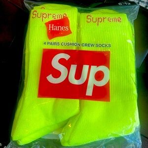 Supreme Hanes Yellow Socks, pack of four, new in sealed package, authentic